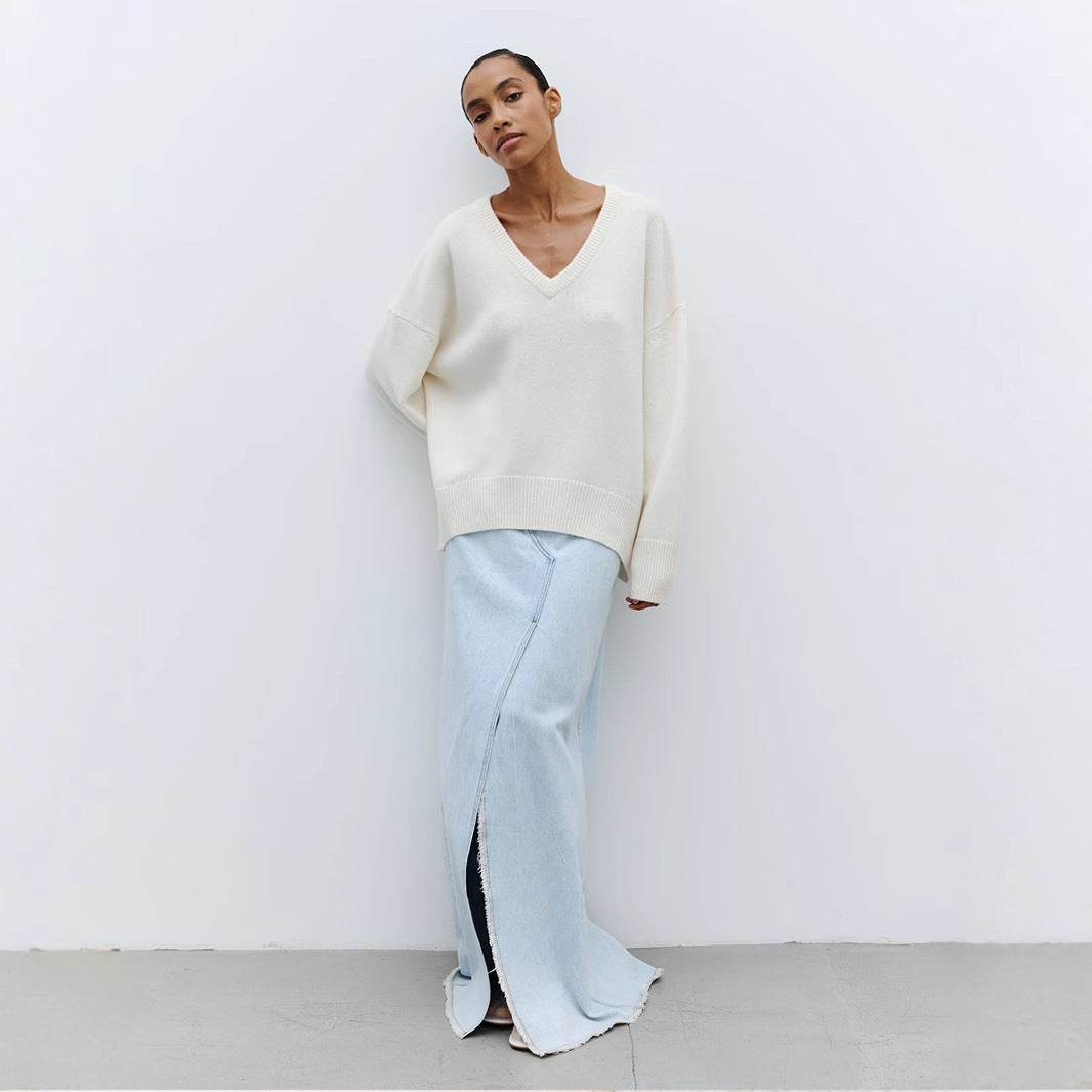 Damen langer Jeansrock mit seitlichem Schlitz und hochwertiger Baumwolle Drune