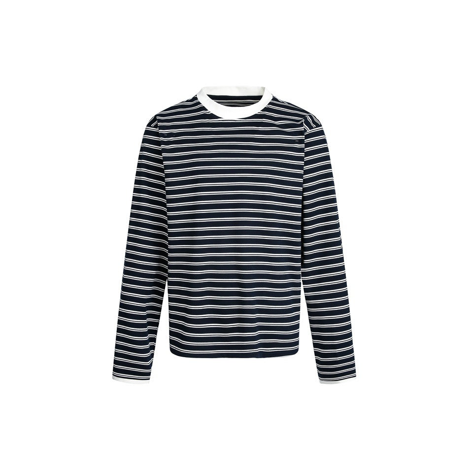 Unisex Gestreiftes Langarmshirt im Breton‑Stil mit kontrastiertem Rippenkragen und Relaxed Fit Drune