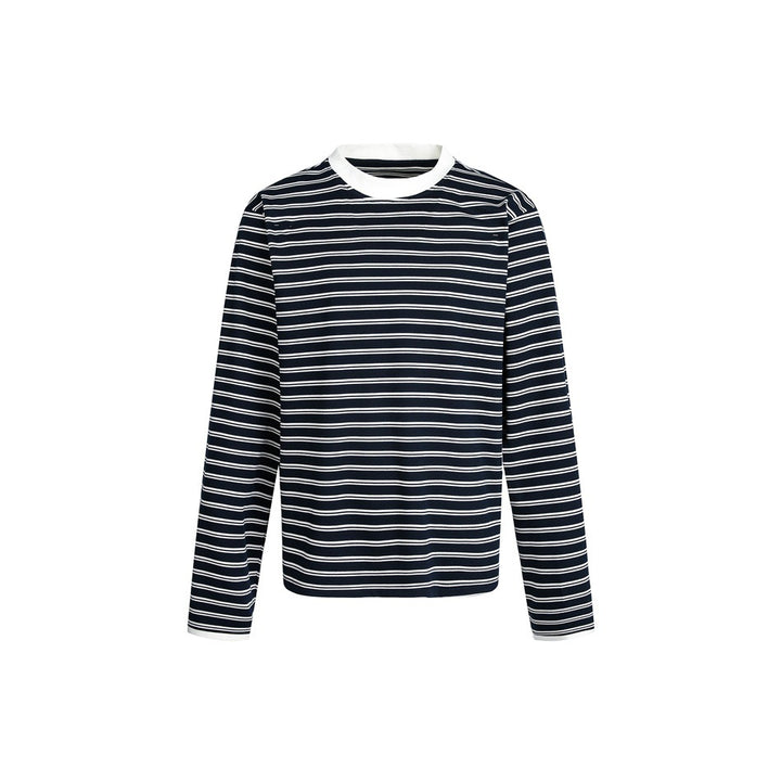 Unisex Gestreiftes Langarmshirt im Breton‑Stil mit kontrastiertem Rippenkragen und Relaxed Fit Drune