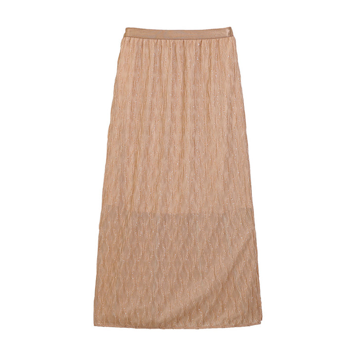 Damen nan bestickter Midimaxirock mit feinem Glitzermesh und elastischem Komfortbund Drune