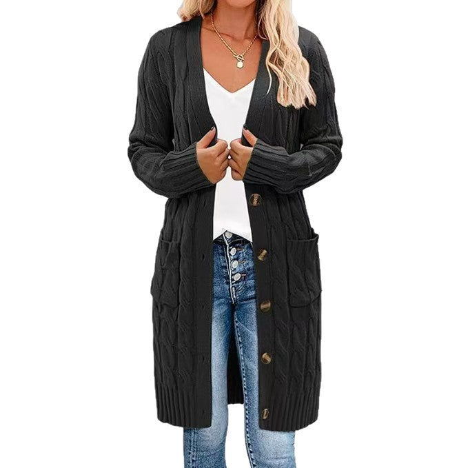 Damen Grobstrickcardigan mit Taschen und Knopfdetails Drune