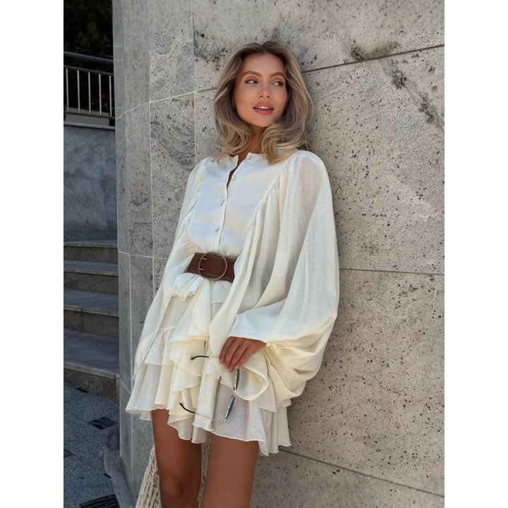 Damen Rüschenkleid mit weiten Ärmeln und modischen Details Drune