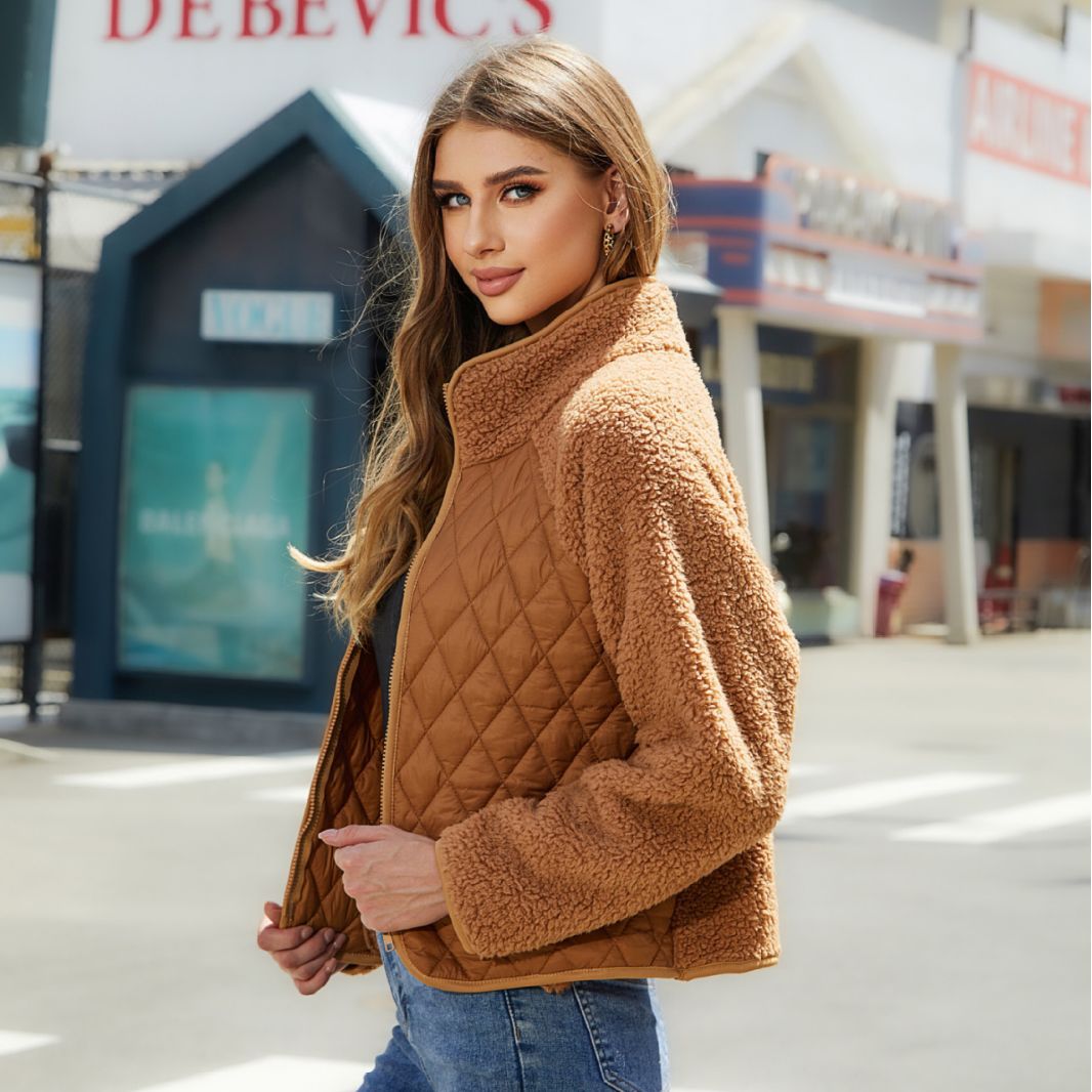 Damen Kuschelige Steppjacke mit weichem Kragen und kontrastierenden Ärmeln Drune