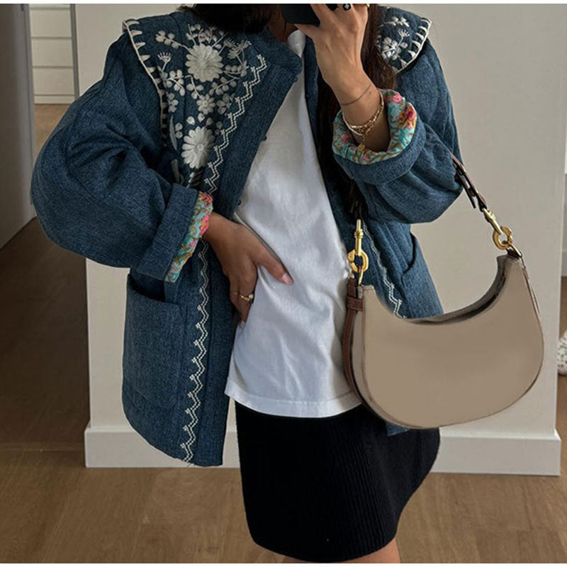 Damen Leichte bestickte Übergangsjacke mit praktischen Taschen Drune