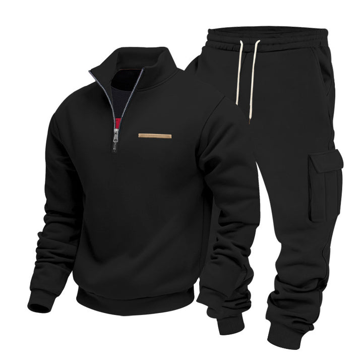 Herren Zip-Pullover- und Cargo-Jogger-Set aus weichem French-Terry Drune