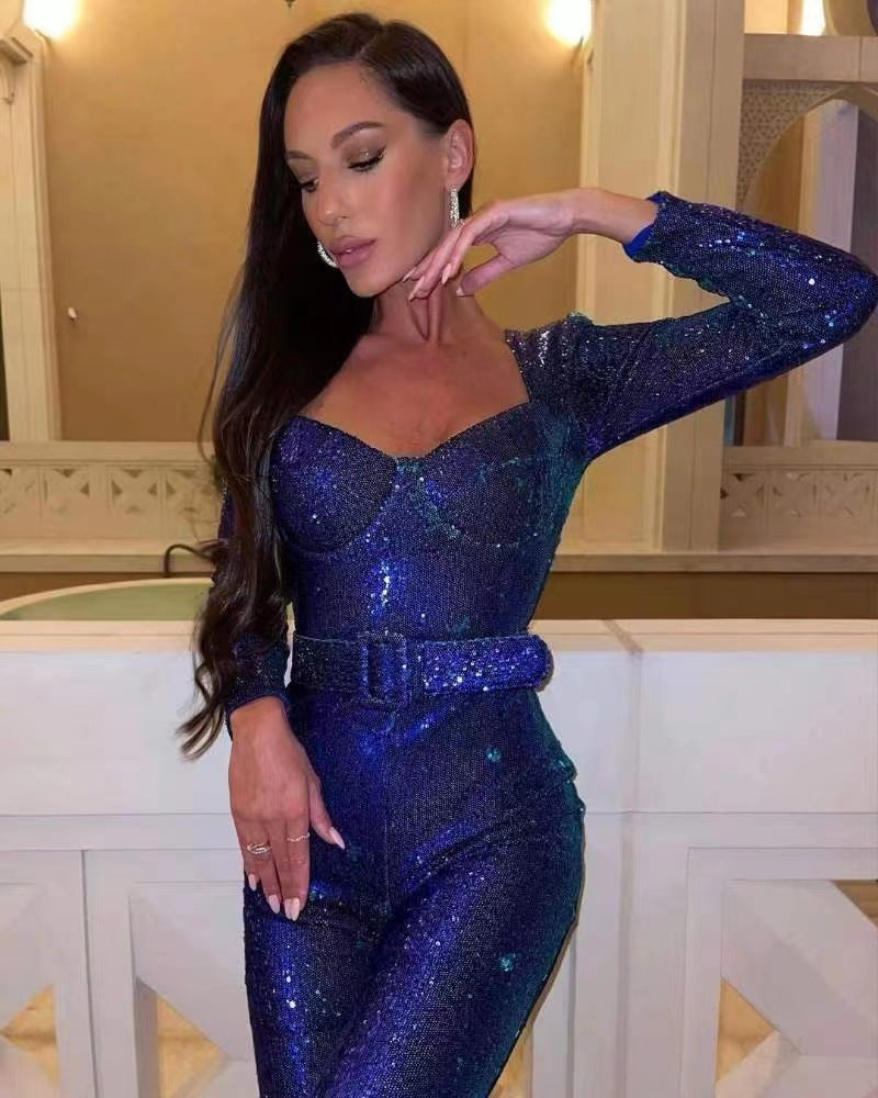 Damen Glamouröses Einteiler-Outfit mit glitzernden Applikationen und taillierter Silhouette Drune