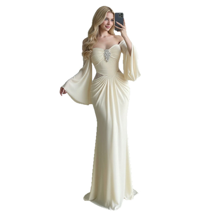 Damen langes Wickelkleid mit dramatischen Schößchenärmeln und cut-out Design Drune