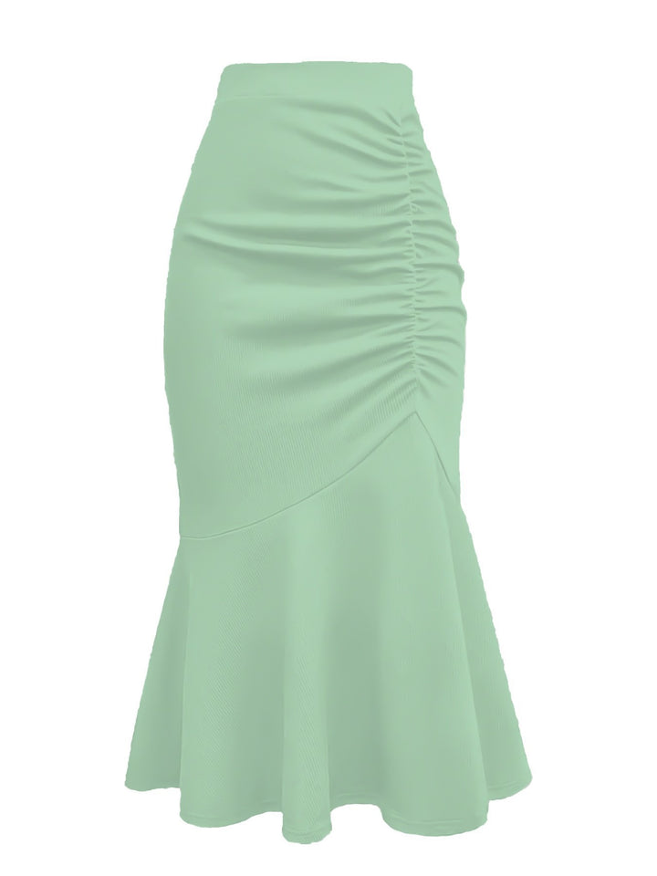 Damen Taillierter Midirock mit seitlicher Raffung und ausgestelltem Volant-Saum Drune