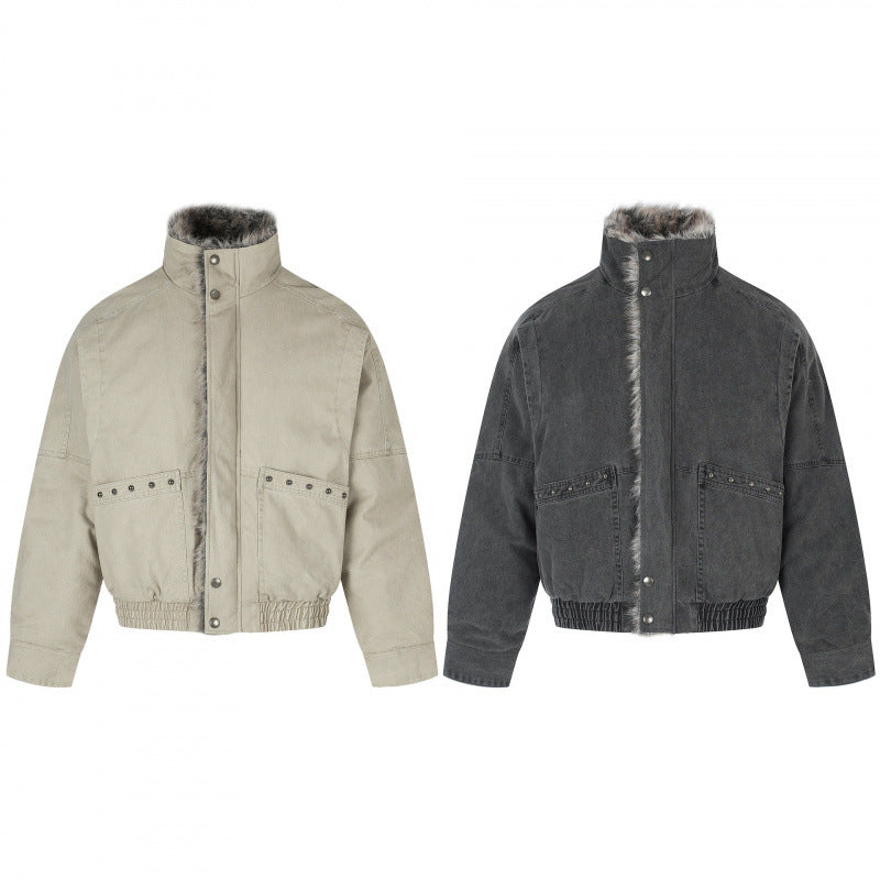 Damen Kurz geschnittene Cord‑Optik Blousonjacke mit Kunstfellfutter und hohem Stehkragen Drune