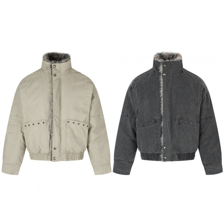 Damen Kurz geschnittene Cord‑Optik Blousonjacke mit Kunstfellfutter und hohem Stehkragen Drune