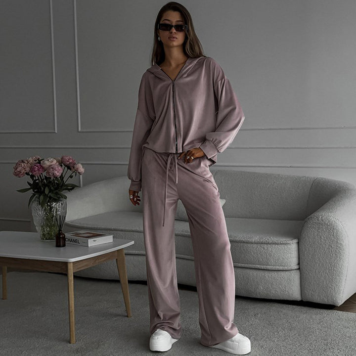 Damen lässiger Fleece-Jogginganzug mit Kapuze und weitem Schnitt Drune