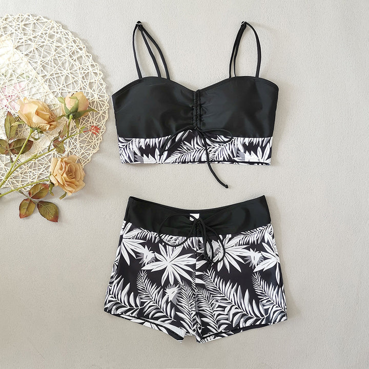 Damen Crop-Top Bikini mit floralem Design und bequemen Shorts Drune