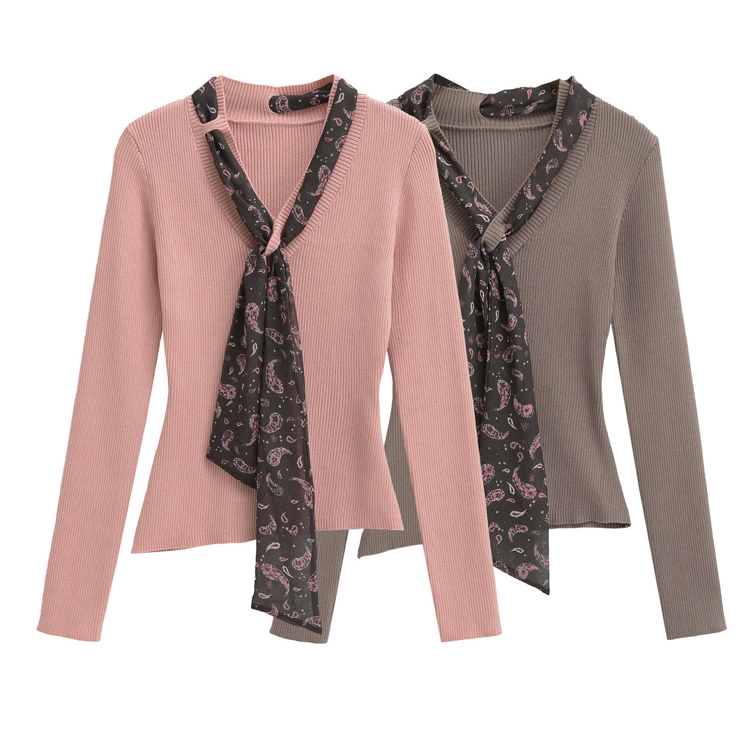 Damen Feinstrickpullover mit eingefädeltem Paisley-Schal Drune