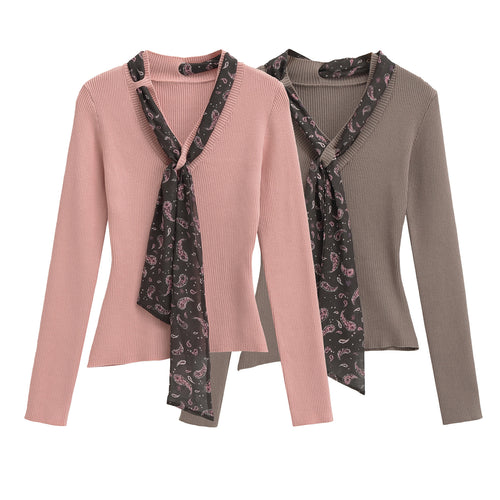 Damen Feinstrickpullover mit eingefädeltem Paisley-Schal Drune