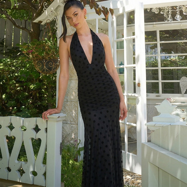 Damen Elegantes Maxikleid mit tiefem Ausschnitt und voluminösem Rock Drune