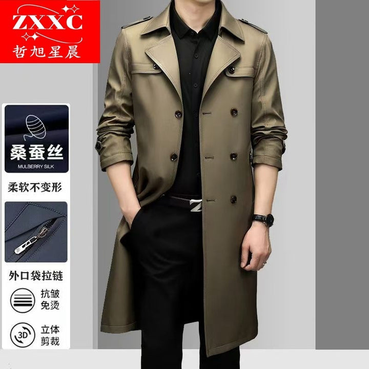Herren Doppelreihiger taillierter Trenchcoat mit Schulterklappen Drune