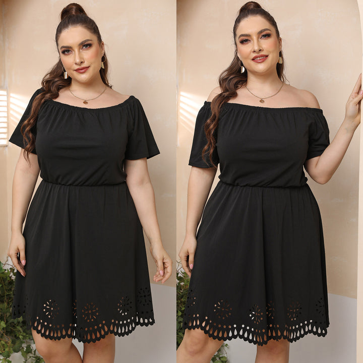 Damen Off-Shoulder Kleid mit dekorativem Lochmuster Drune