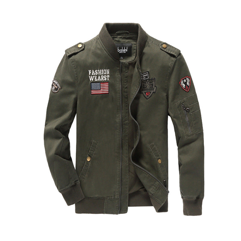 Herren Canvas-Bomberjacke mit Patchdetails, Ärmel-Utilitytasche und Rippbündchen Drune
