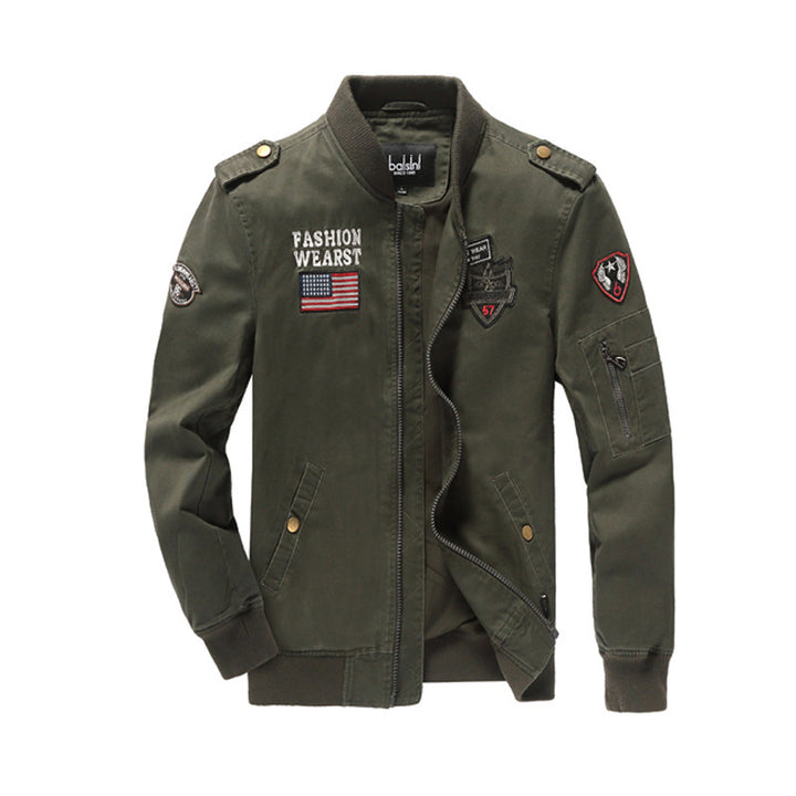 Herren Canvas-Bomberjacke mit Patchdetails, Ärmel-Utilitytasche und Rippbündchen Drune