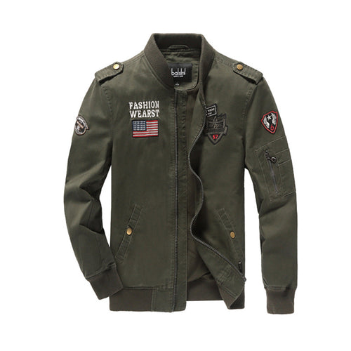 Herren Canvas-Bomberjacke mit Patchdetails, Ärmel-Utilitytasche und Rippbündchen Drune