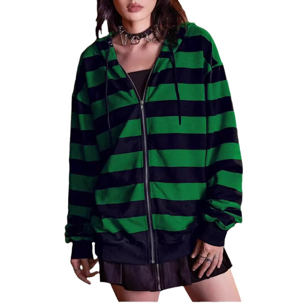 Damen Streifen-Hoodie mit Reißverschluss und lässigem Schnitt Drune