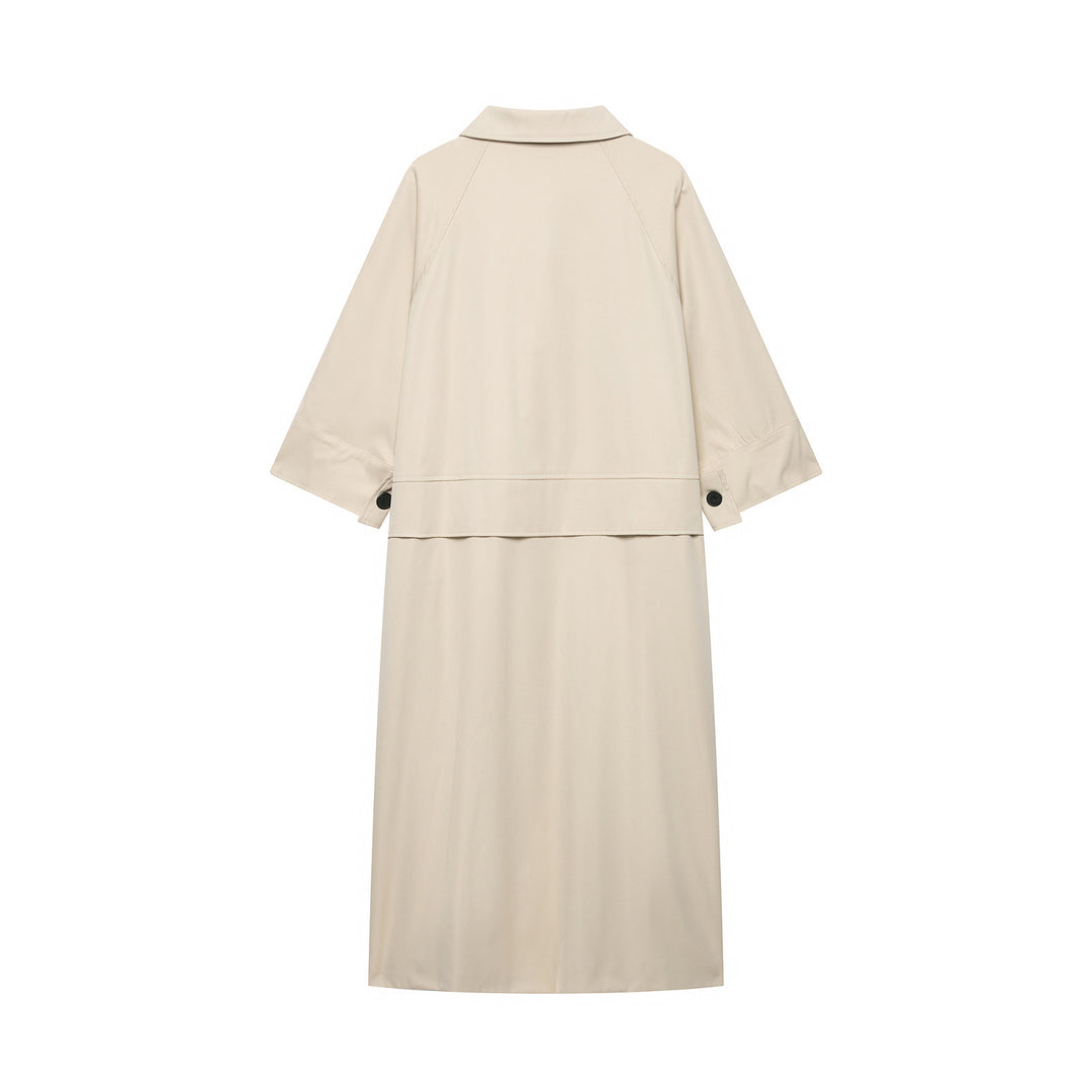 Damen Leichter langer Trenchcoat mit dreiviertelweiten Ärmeln und verdeckter Knopfleiste Drune