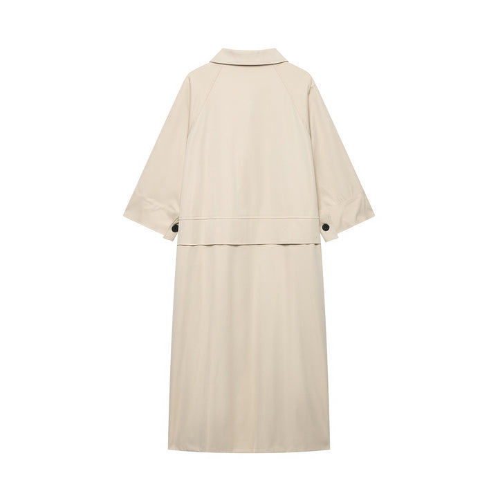 Damen Leichter langer Trenchcoat mit dreiviertelweiten Ärmeln und verdeckter Knopfleiste Drune