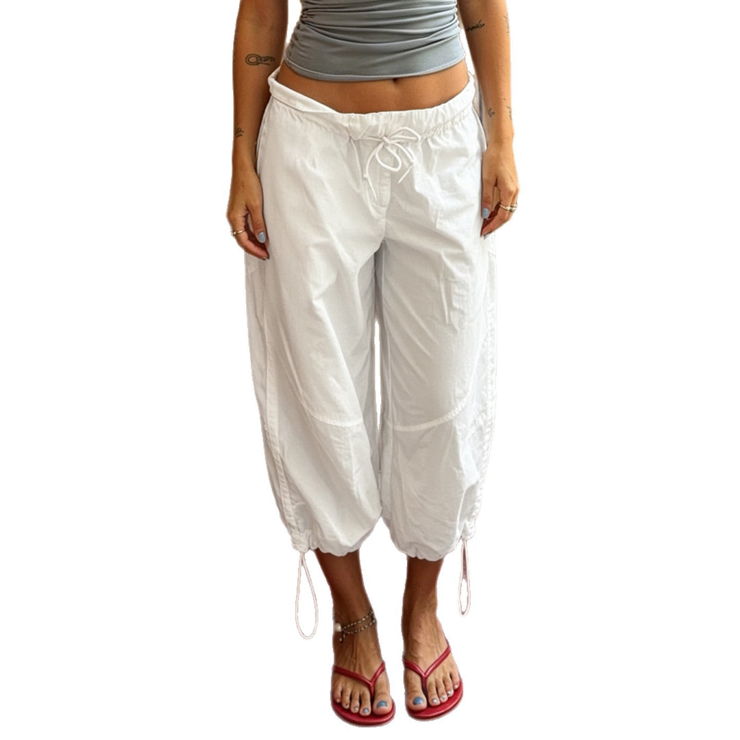 Damen Weite Paperbag-Hose mit Kordelzug, hohem elastischem Bund und Tunnelzugsaum Drune