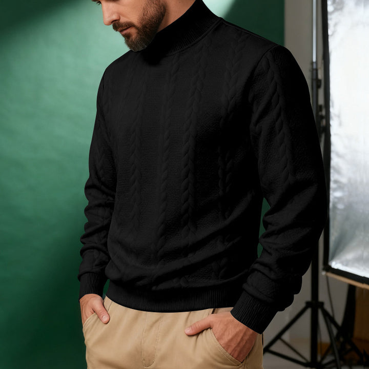 Herren nan Strickpullover mit Stehkragen, Zopfmuster, weichem Rippbündchen und Regular Fit Drune