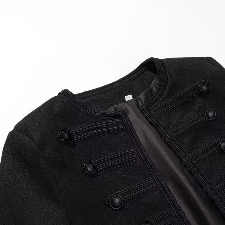 Damen nan kurz geschnittene Militärblusejacke mit Rundhalsausschnitt, dekorativen Kordelbesätzen und glänzenden Kugelknöpfen Drune