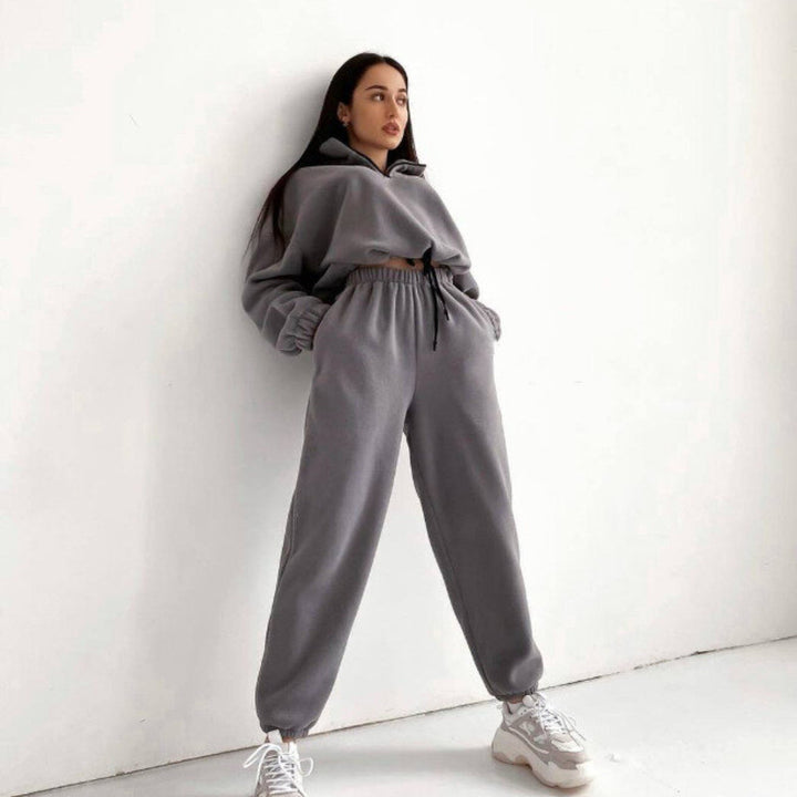 Damen bequeme Fleece-Loungejacke mit verkürztem Reißverschluss und elastischem Bund Drune