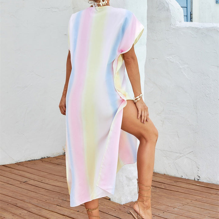 Damen lässiges Strandkleid mit V-Ausschnitt und luftigen Ärmeln Drune