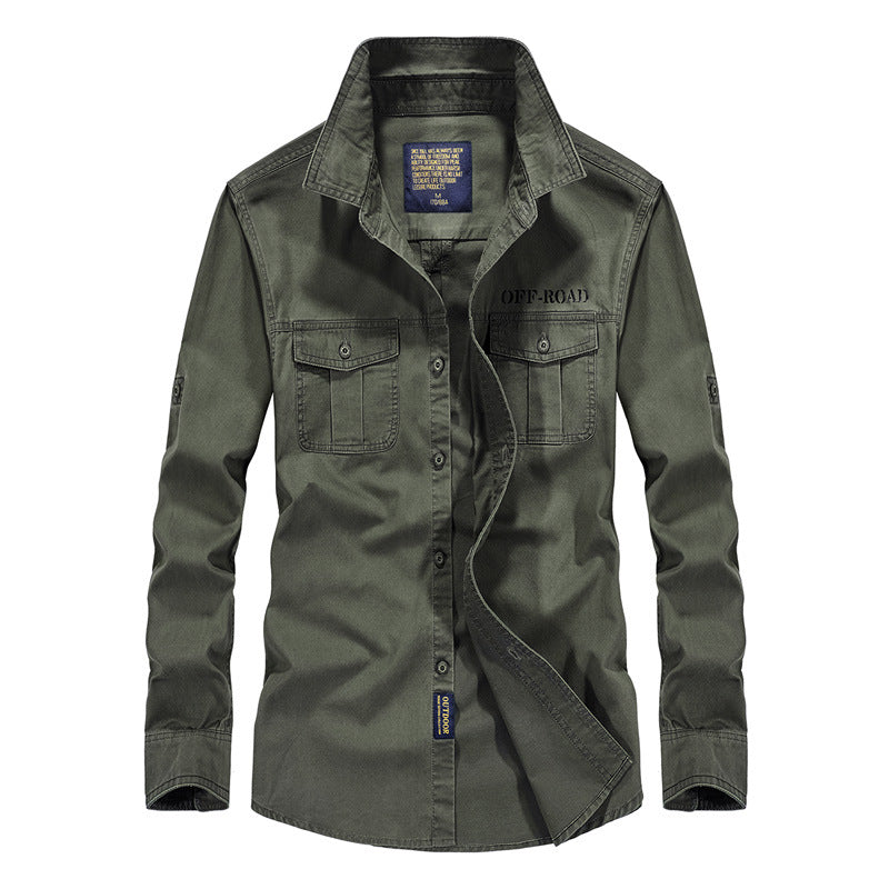 Herren Robustes Canvas-Utility-Hemd mit Brusttaschen und Kentkragen Drune