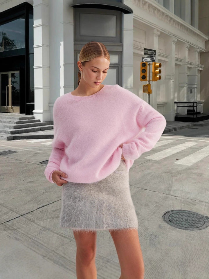 Damen weicher Strickpullover mit elegantem Rundhalsausschnitt und lässigem Schnitt Drune