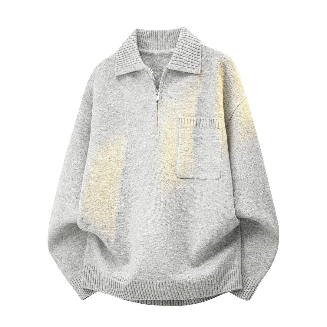 Damen Oversize-Strickpullover mit Halbzip, Rippkragen und Brusttasche Drune