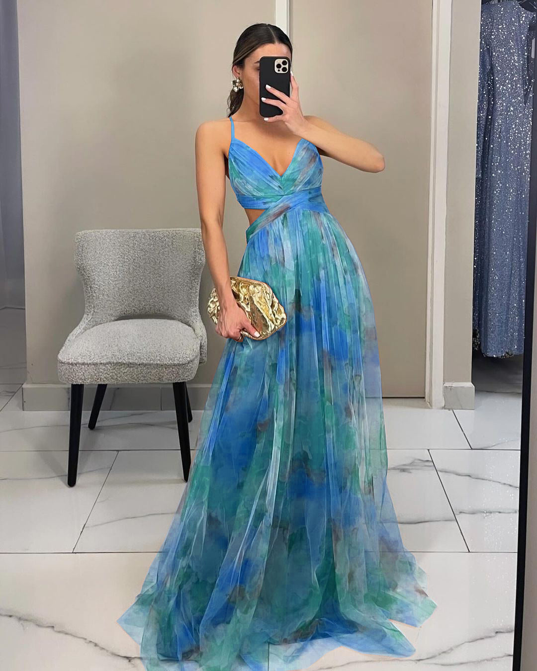 Damen Maxikleid mit kunstvollem Wickeldesign und transparentem Rock Drune