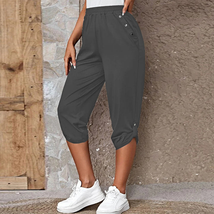 Damen nan lässige dreiviertellange Hose mit elastischem Bund, Eingrifftaschen und krempelbarem Saum Drune