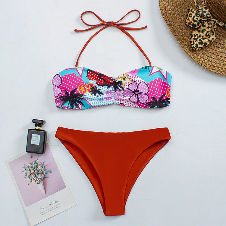 Damen Bandeau-Bikini mit floralem Muster und rutschfestem Design Drune