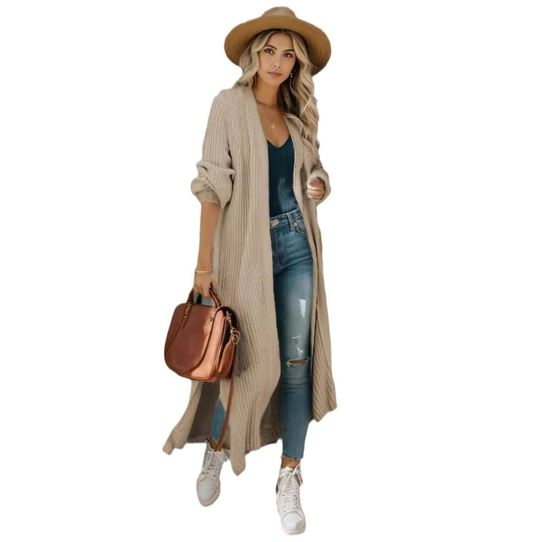 Damen Länger Strickcardigan mit offenem Design und lässiger Passform Drune
