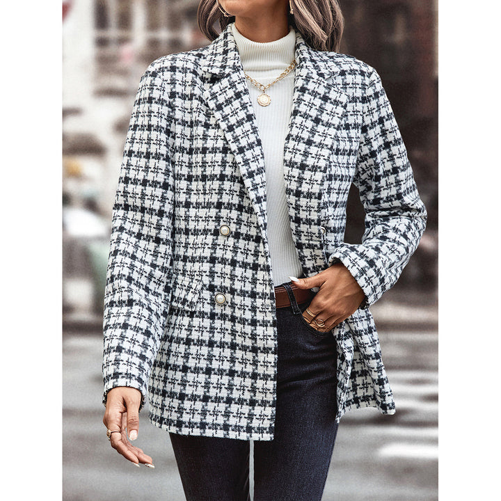 Damen Karierte Blazerjacke mit doppelter Knopfleiste und lässigem Schnitt Drune