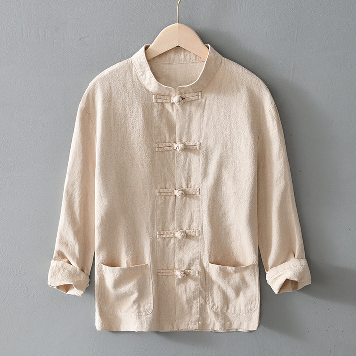 Herren nan leichte Leinenjacke im traditionellen chinesischen Stil mit Stehkragen und Knotenverschlüssen Drune