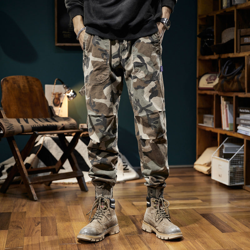 Herren Camouflage-Cargo-Jogginghose mit Tunnelzug, Knieabnähern und geripptem Knöchelabschluss Drune