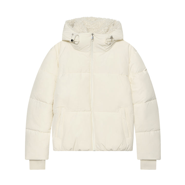 Damen Kurze wattierte Steppjacke mit Teddygefütterter Kapuze Drune