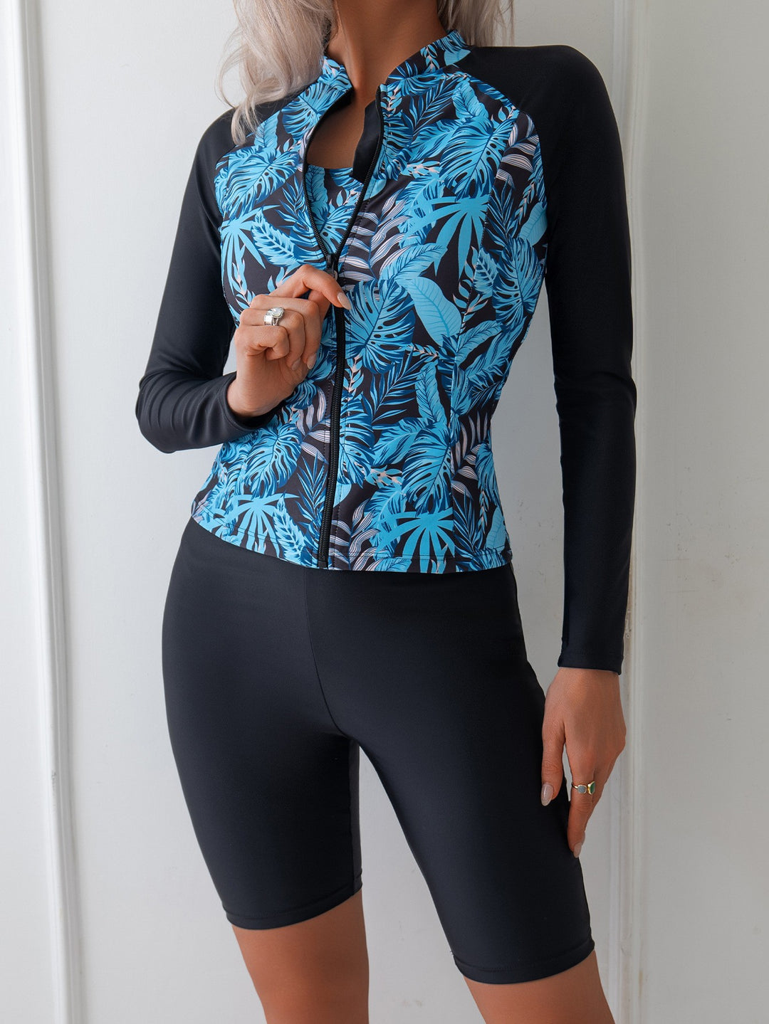 Damen funktioneller Langarm-Surfanzug mit floralem Design Drune