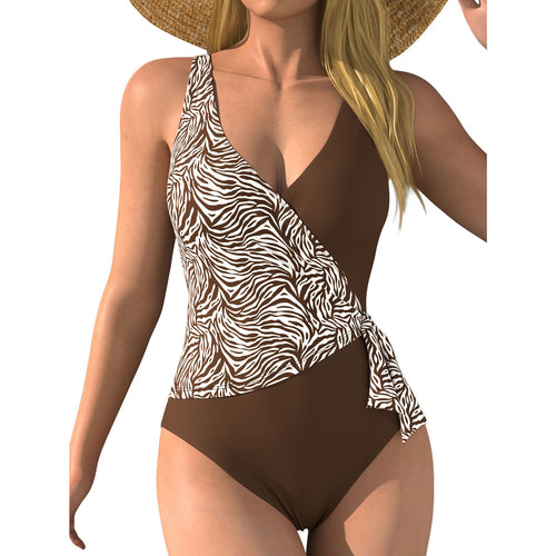 Damen Einteiliger Badeanzug mit Wickeldesign und Tiermotiv Drune