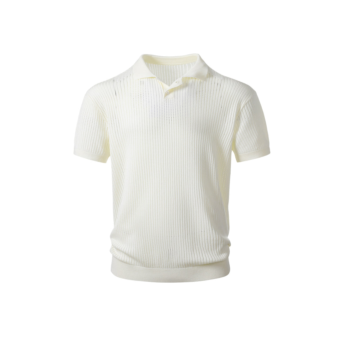 Herren Kurzarm-Feinstrick-Poloshirt mit Strukturstrick und luftiger Perforation Drune