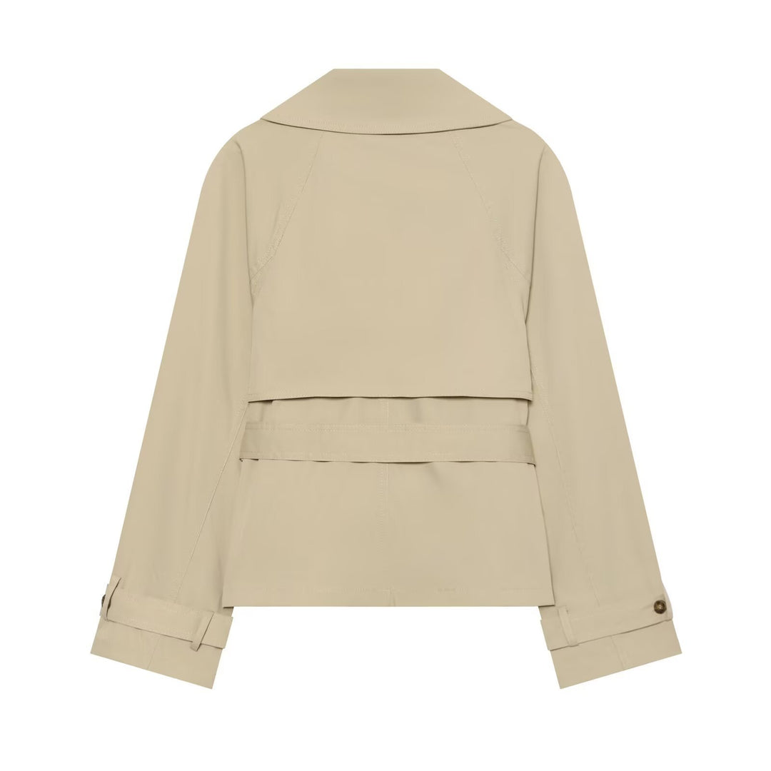 Damen Cropped Trenchjacke im Boxy‑Schnitt mit breitem Revers und Bindegürtel Drune