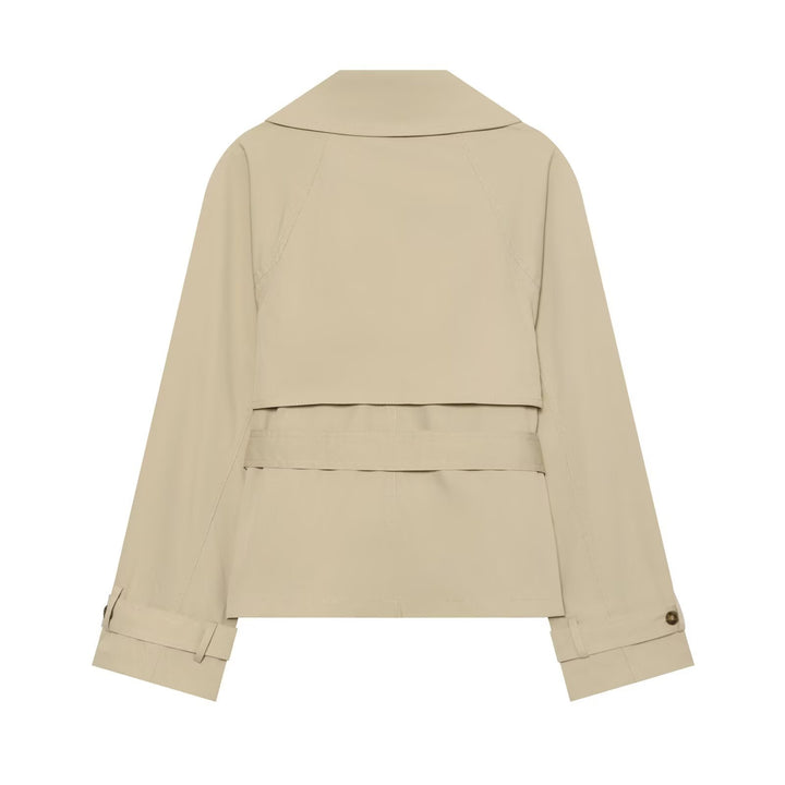 Damen Cropped Trenchjacke im Boxy‑Schnitt mit breitem Revers und Bindegürtel Drune