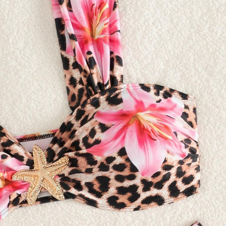 Damen Bikini-Set mit floralem Leopardenmuster Drune