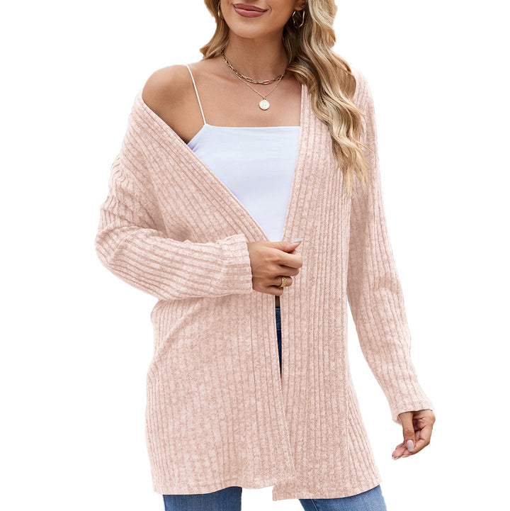 Damen elegante Strickjacke mit offenem Design und feiner Rippenstruktur Drune